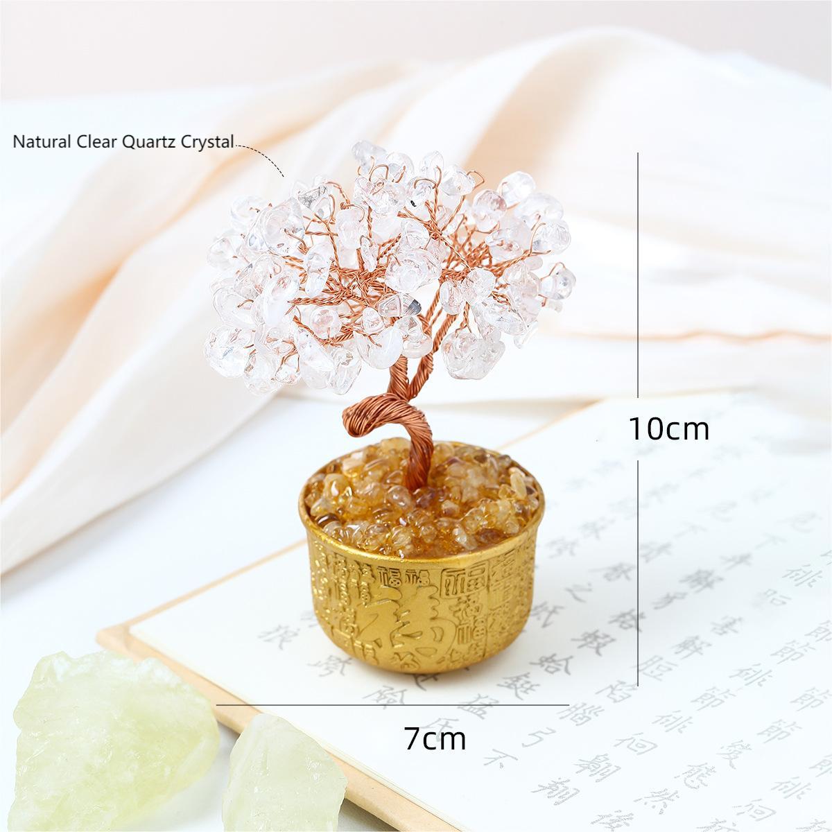 Natural Crystal Money Tree Ornament by Crystal Lumina | Blessing Cup Base Figurine | Prosperity & Luck Home Office Decor Gift