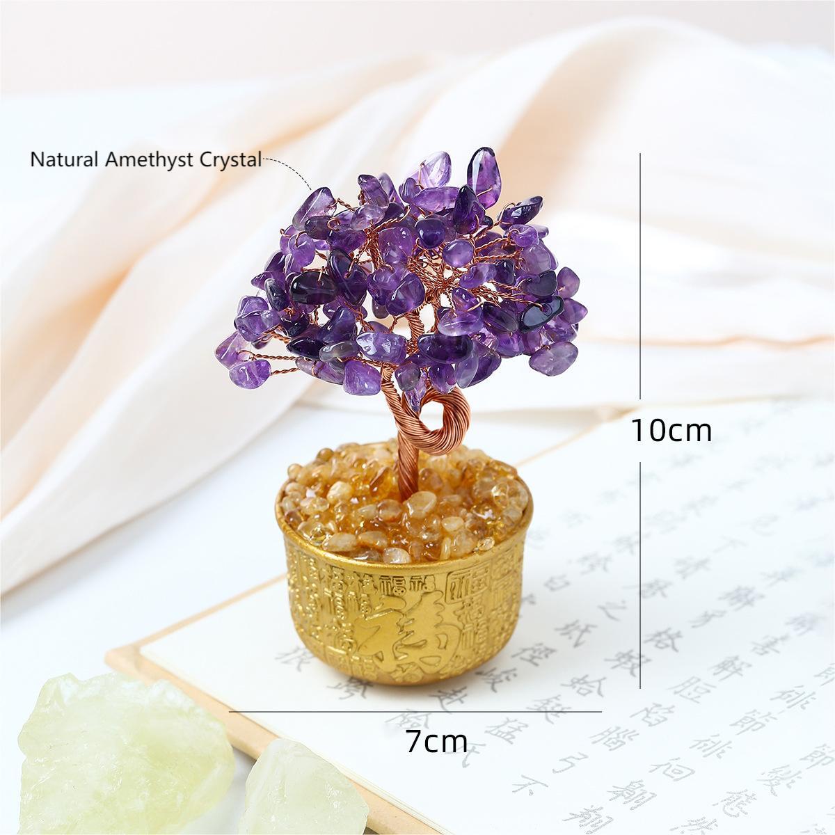 Natural Crystal Money Tree Ornament by Crystal Lumina | Blessing Cup Base Figurine | Prosperity & Luck Home Office Decor Gift