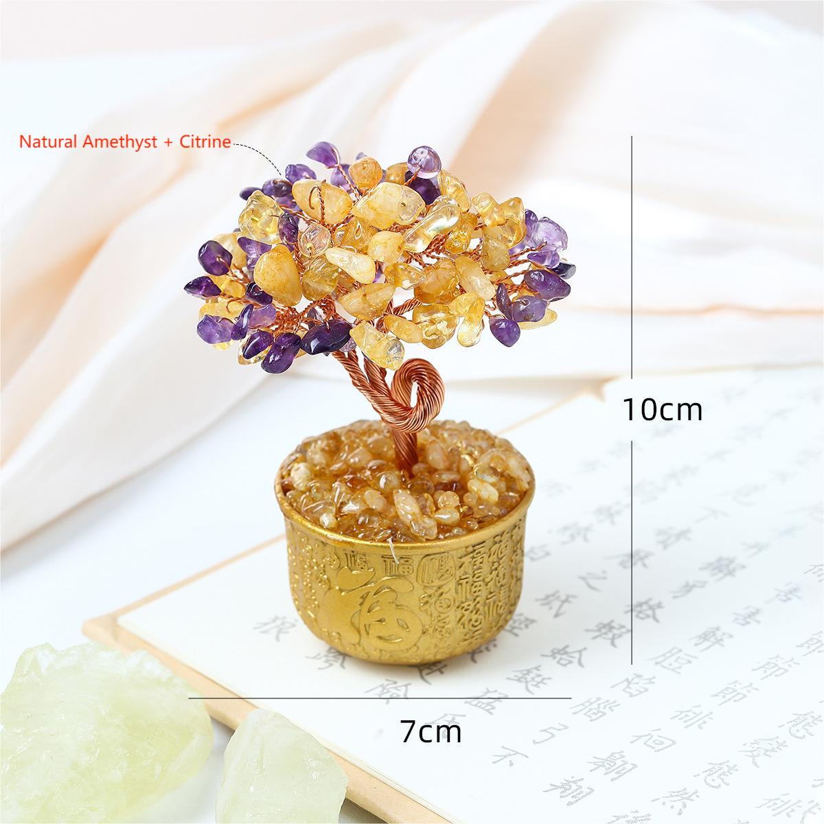 Natural Crystal Money Tree Ornament by Crystal Lumina | Blessing Cup Base Figurine | Prosperity & Luck Home Office Decor Gift