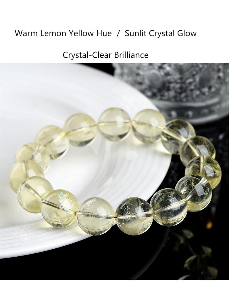 Natural Lemon Yellow Rainbow Azeztulite Bracelet – Clear High-Vibration Crystal Beads | Abundance, Clarity & Energy Healing Jewelry by Crystal Lumina