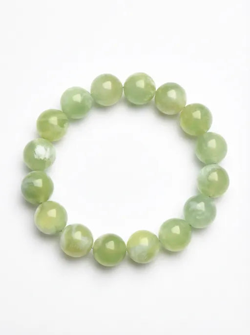 Natural Xiuyan Jade Round Bead Bracelet by Crystal Lumina | Genuine Translucent Green Serpentine | Calming Protection & Prosperity Gift