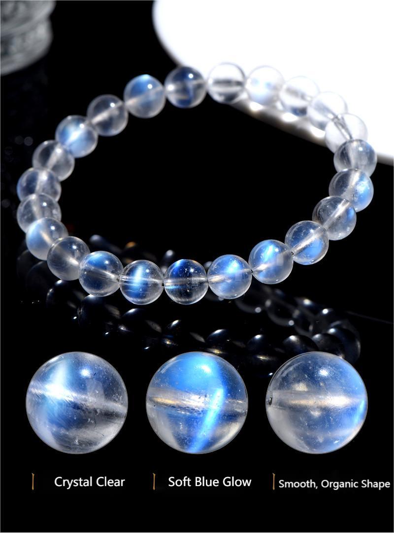 Premium Natural Milky Blue Moonstone Bracelet – Soft Blue Glow Crystal | Feminine Energy, Intuition & Emotional Healing Jewelry by Crystal Lumina