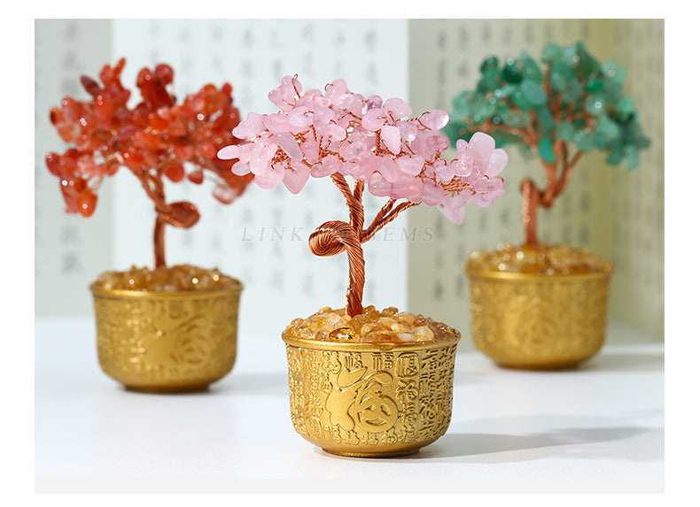 Natural Crystal Money Tree Ornament by Crystal Lumina | Blessing Cup Base Figurine | Prosperity & Luck Home Office Decor Gift