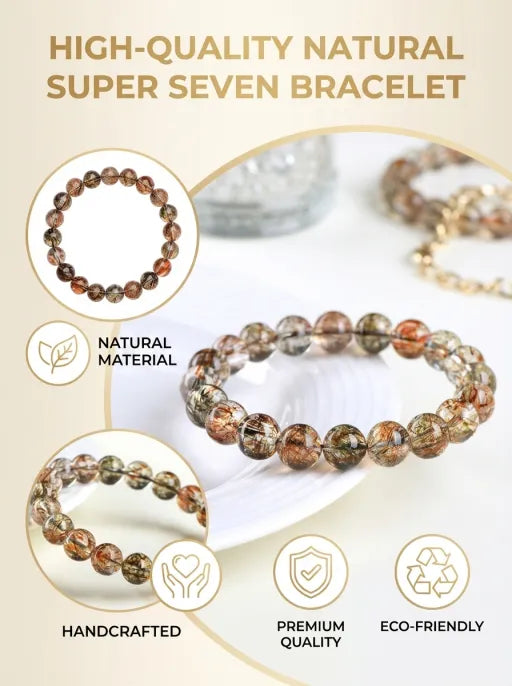 Natural Black Gold Super Seven Crystal Bracelet by Crystal Lumina | Rare High-Vibration Sacred Seven | Chakra Balancing & Spiritual Growth Gift