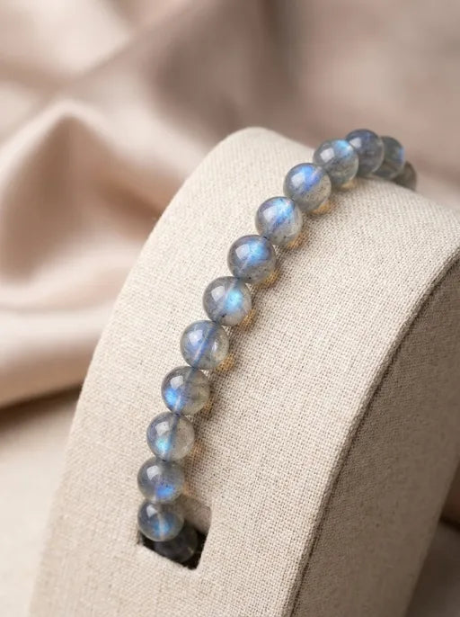 Natural Gray Moonstone Beaded Bracelet by Crystal Lumina | Genuine Blue Sheen Flash | Intuition & New Beginnings Healing Gift