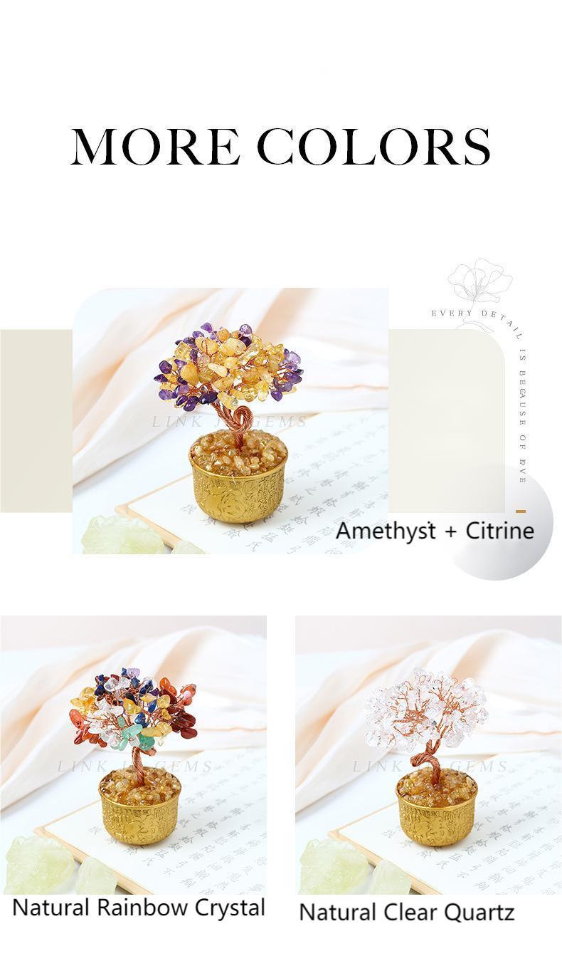 Natural Crystal Money Tree Ornament by Crystal Lumina | Blessing Cup Base Figurine | Prosperity & Luck Home Office Decor Gift