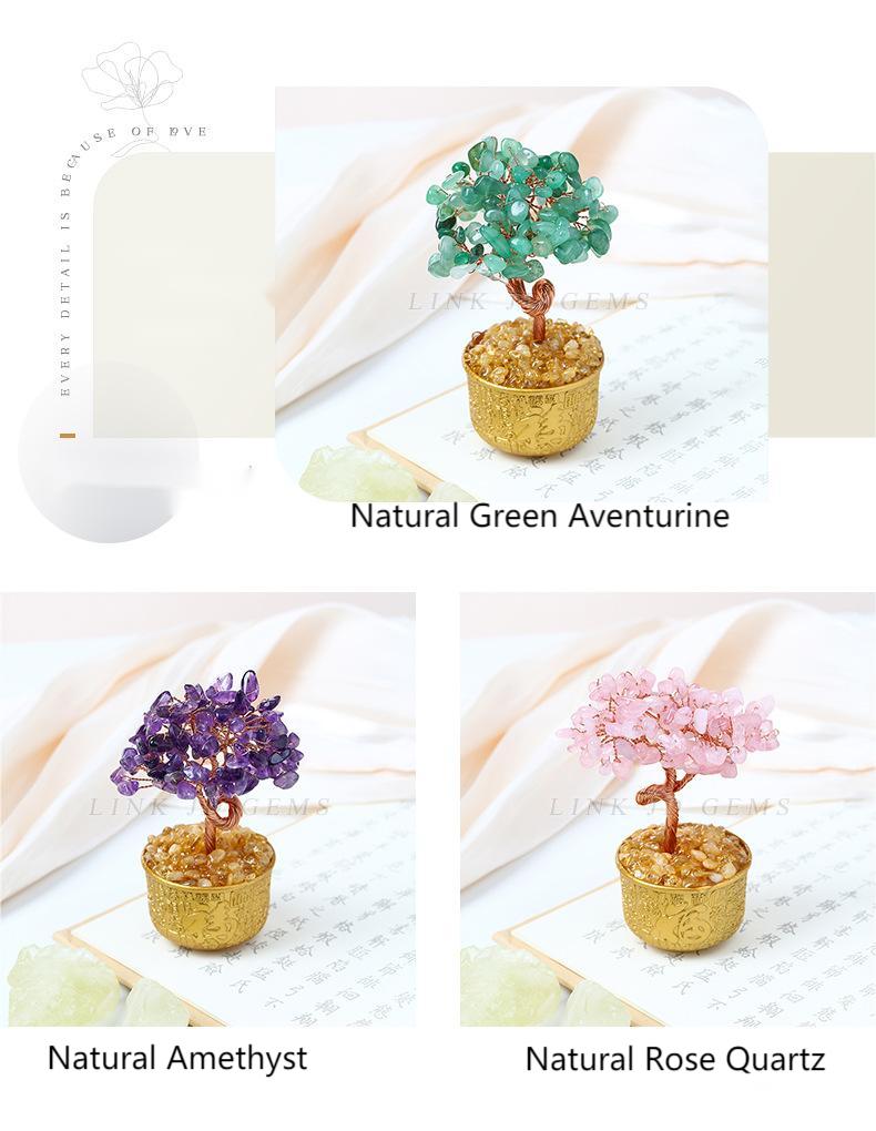 Natural Crystal Money Tree Ornament by Crystal Lumina | Blessing Cup Base Figurine | Prosperity & Luck Home Office Decor Gift