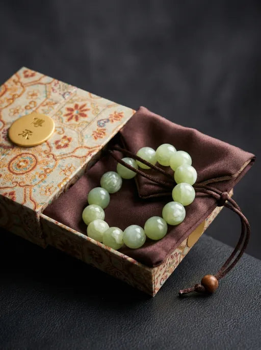 Natural Xiuyan Jade Round Bead Bracelet by Crystal Lumina | Genuine Translucent Green Serpentine | Calming Protection & Prosperity Gift