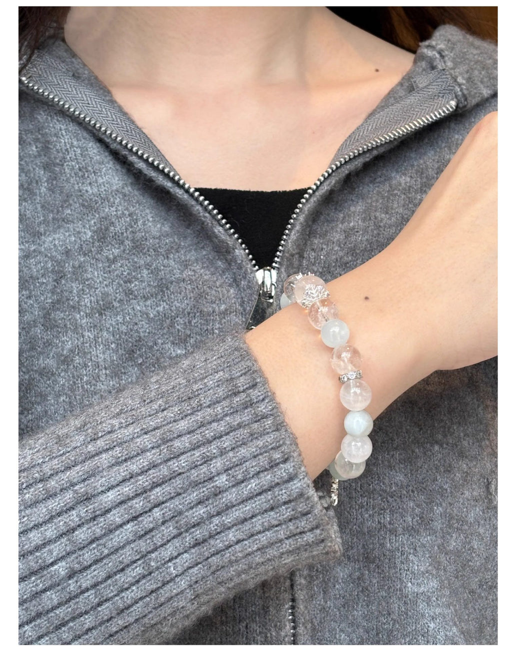Crystal Lumina Natural Aquamarine & White Phantom Quartz Bracelet – 10mm Genuine Crystal Beads | Serenity, Clarity & Inner Strength Jewelry by Crystal Lumina