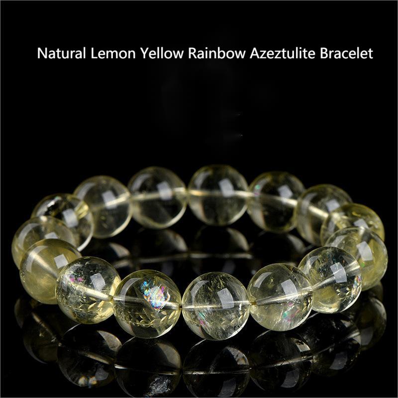 Natural Lemon Yellow Rainbow Azeztulite Bracelet – Clear High-Vibration Crystal Beads | Abundance, Clarity & Energy Healing Jewelry by Crystal Lumina