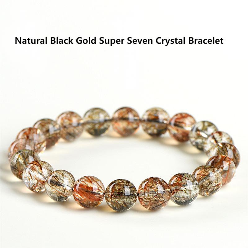 Natural Black Gold Super Seven Crystal Bracelet by Crystal Lumina | Rare High-Vibration Sacred Seven | Chakra Balancing & Spiritual Growth Gift