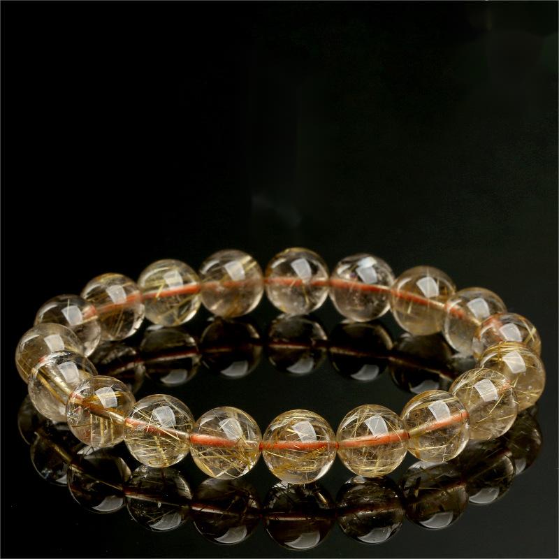 Natural Golden Rutilated Quartz Beaded Bracelet by Crystal Lumina | Genuine Venus Hair Quartz | Wealth Attraction & Energy Healing Gif