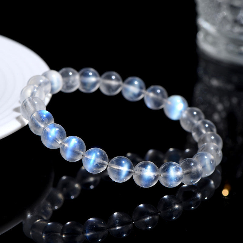 Premium Natural Milky Blue Moonstone Bracelet – Soft Blue Glow Crystal | Feminine Energy, Intuition & Emotional Healing Jewelry by Crystal Lumina