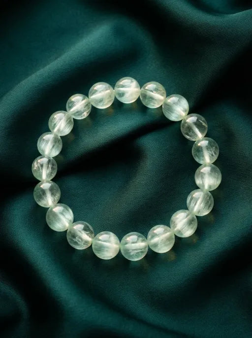 Crystal Lumina™ Natural Mint Green Rabbit Hair Fluorite Bracelet - Healing Energy Round Bead Jewelry