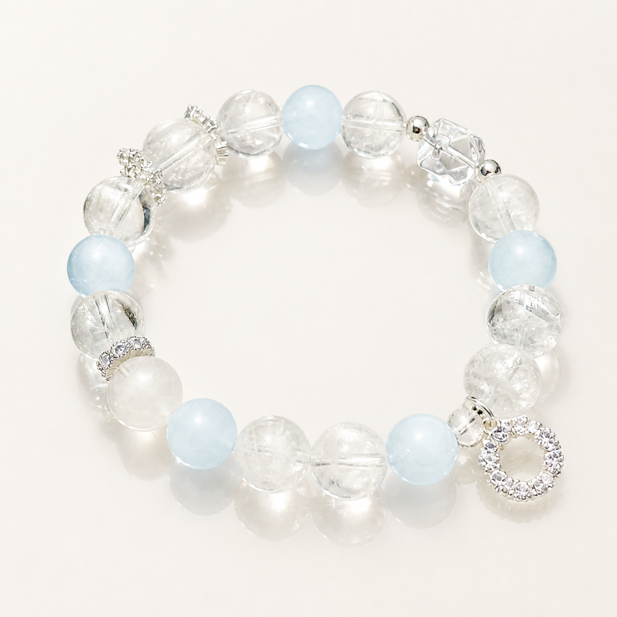 Crystal Lumina Natural Aquamarine & White Phantom Quartz Bracelet – 10mm Genuine Crystal Beads | Serenity, Clarity & Inner Strength Jewelry by Crystal Lumina