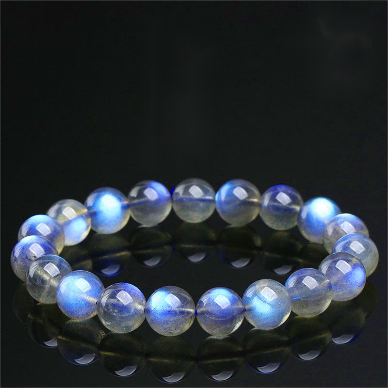 Natural Gray Moonstone Beaded Bracelet by Crystal Lumina | Genuine Blue Sheen Flash | Intuition & New Beginnings Healing Gift