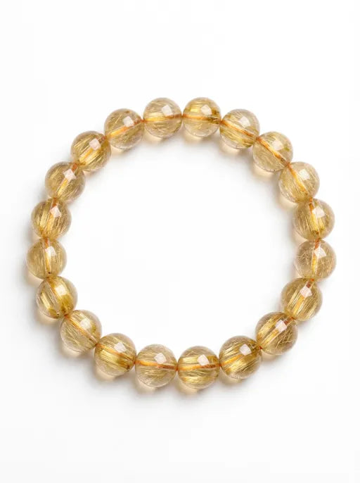 Natural Golden Rutilated Quartz Beaded Bracelet by Crystal Lumina | Genuine Venus Hair Quartz | Wealth Attraction & Energy Healing Gif