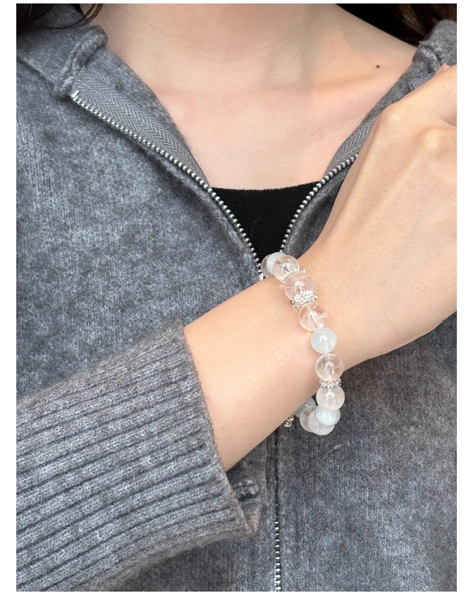 Crystal Lumina Natural Aquamarine & White Phantom Quartz Bracelet – 10mm Genuine Crystal Beads | Serenity, Clarity & Inner Strength Jewelry by Crystal Lumina