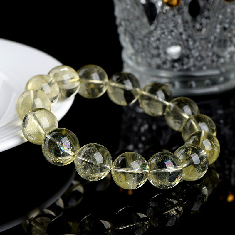 Natural Lemon Yellow Rainbow Azeztulite Bracelet – Clear High-Vibration Crystal Beads | Abundance, Clarity & Energy Healing Jewelry by Crystal Lumina