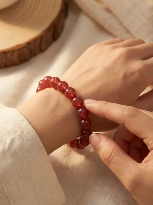 Crystal Lumina™ Premium Ice-Clear Strawberry Quartz Bracelet - Rare Translucent Healing Gemstone for Love & Radiance