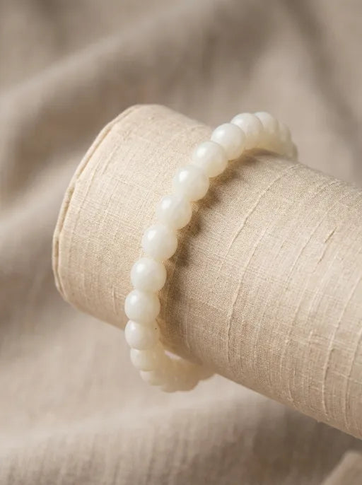 Genuine Hetian White Jade Bracelet by Crystal Lumina | Natural Nephrite Jade Round & Barrel Beads | Calm & Longevity Stone Gift