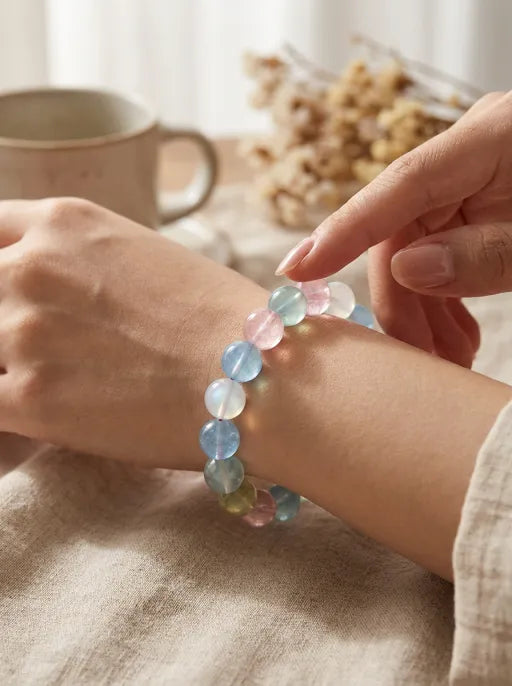 Premium Rainbow Morganite Bracelet by Crystal Lumina - Natural Pastel Beryl Beads for DIY Jewelry & Healing Energy Wear