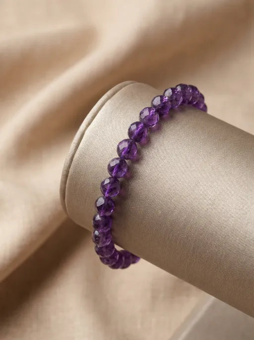 Natural Brazilian Amethyst Beaded Bracelet by Crystal Lumina | Faceted Rondelle Purple Quartz | Calming & Spiritual Energy Gift