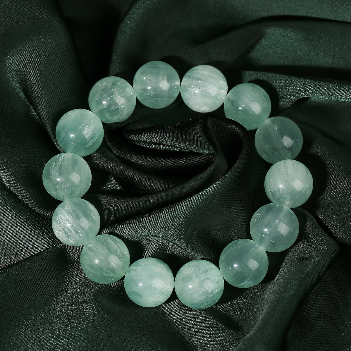 Crystal Lumina™ Natural Mint Green Rabbit Hair Fluorite Bracelet - Healing Energy Round Bead Jewelry