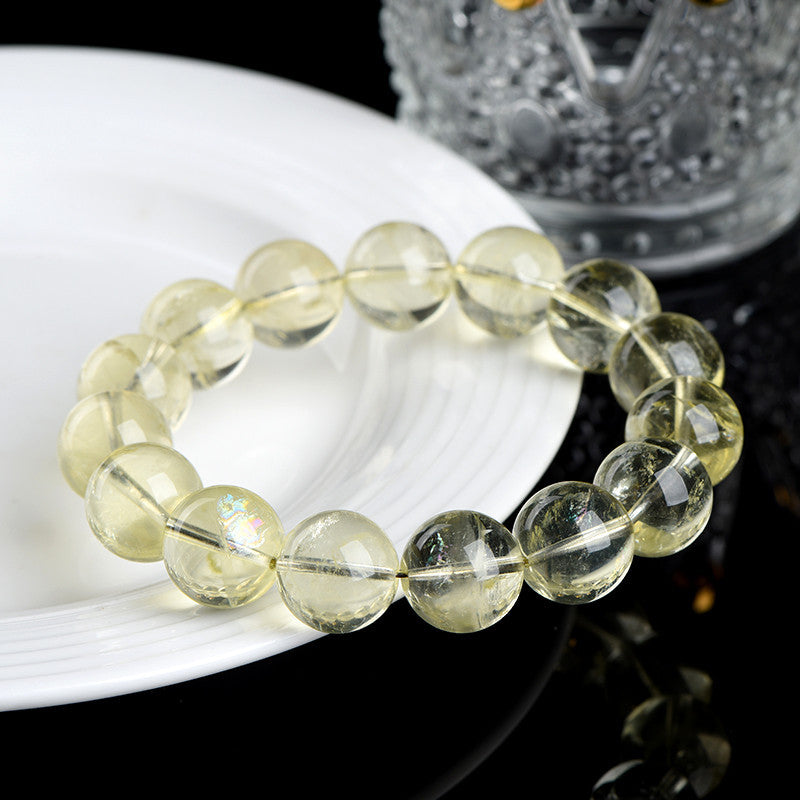 Natural Lemon Yellow Rainbow Azeztulite Bracelet – Clear High-Vibration Crystal Beads | Abundance, Clarity & Energy Healing Jewelry by Crystal Lumina