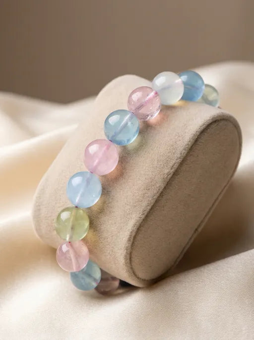 Premium Rainbow Morganite Bracelet by Crystal Lumina - Natural Pastel Beryl Beads for DIY Jewelry & Healing Energy Wear