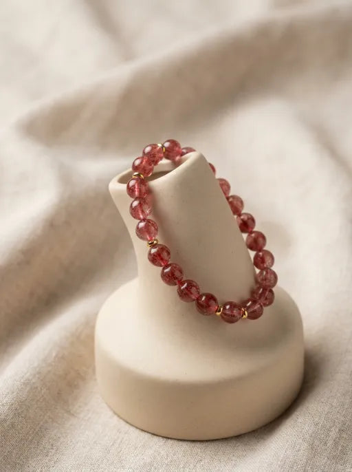 Crystal Lumina™ Premium Ice-Clear Strawberry Quartz Bracelet - Rare Translucent Healing Gemstone for Love & Radiance
