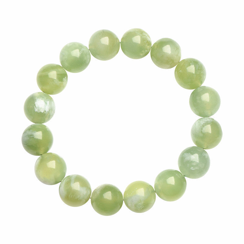 Natural Xiuyan Jade Round Bead Bracelet by Crystal Lumina | Genuine Translucent Green Serpentine | Calming Protection & Prosperity Gift