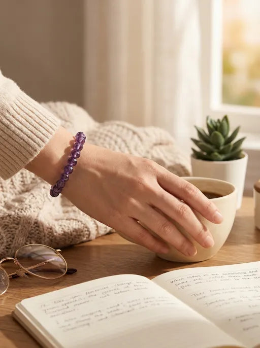 Natural Brazilian Amethyst Beaded Bracelet by Crystal Lumina | Faceted Rondelle Purple Quartz | Calming & Spiritual Energy Gift