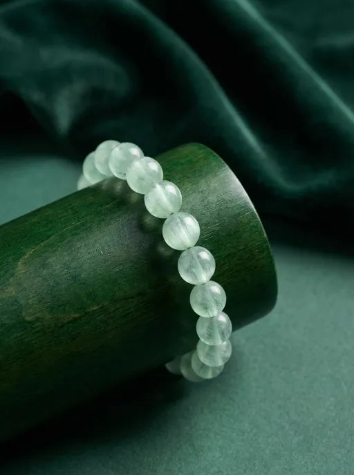 Crystal Lumina™ Natural Mint Green Rabbit Hair Fluorite Bracelet - Healing Energy Round Bead Jewelry