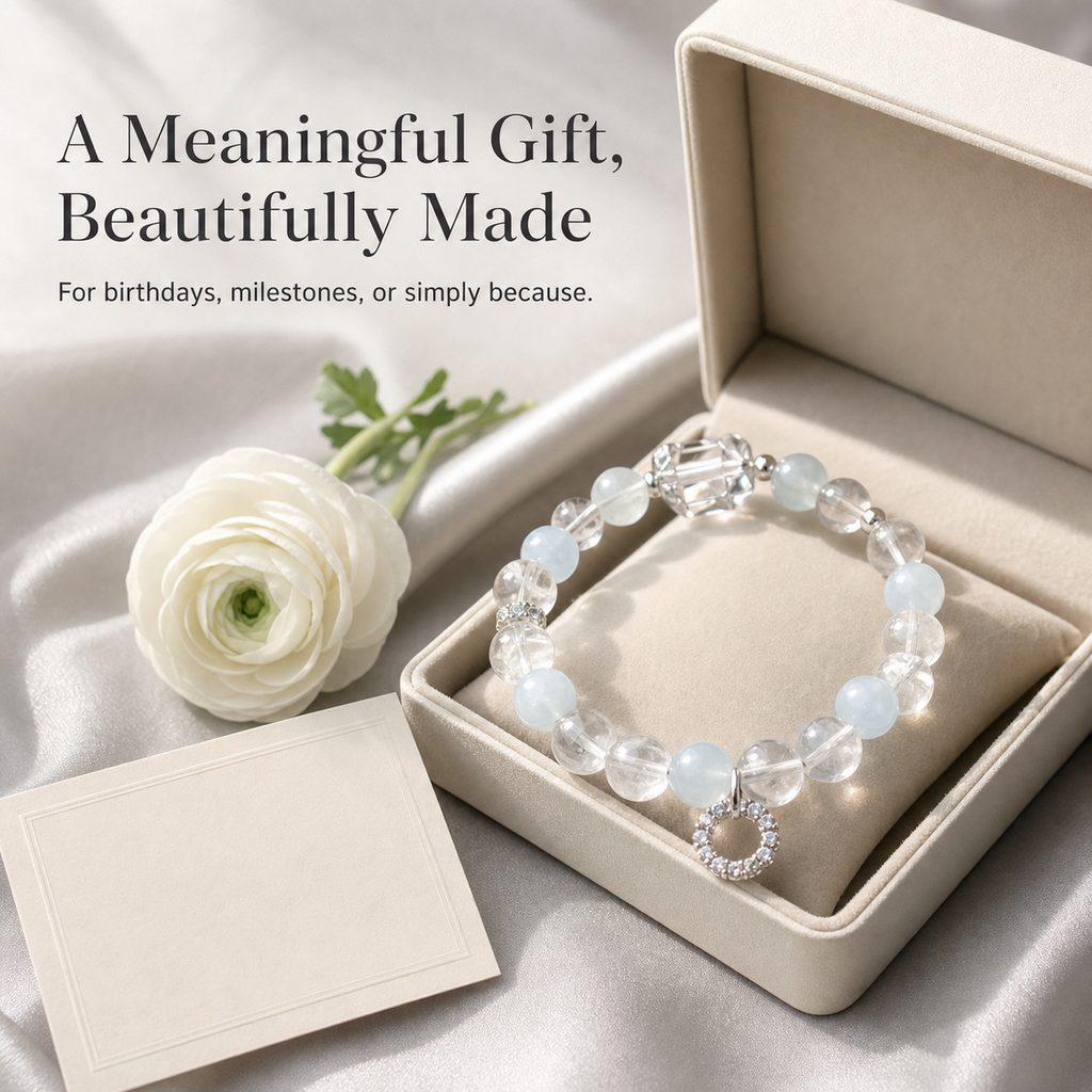 Crystal Lumina Natural Aquamarine & White Phantom Quartz Bracelet – 10mm Genuine Crystal Beads | Serenity, Clarity & Inner Strength Jewelry by Crystal Lumina