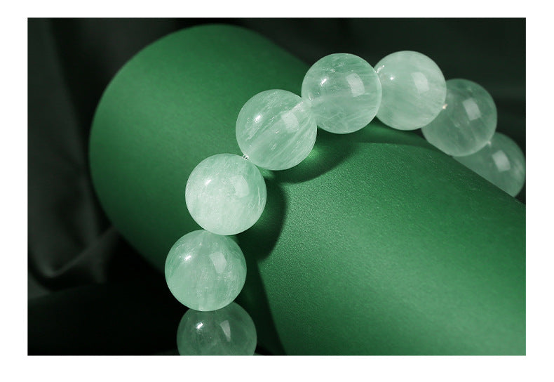 Crystal Lumina™ Natural Mint Green Rabbit Hair Fluorite Bracelet - Healing Energy Round Bead Jewelry