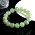 Natural Xiuyan Jade Round Bead Bracelet by Crystal Lumina | Genuine Translucent Green Serpentine | Calming Protection & Prosperity Gift