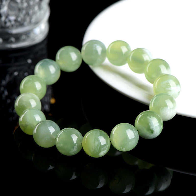 Natural Xiuyan Jade Round Bead Bracelet by Crystal Lumina | Genuine Translucent Green Serpentine | Calming Protection & Prosperity Gift