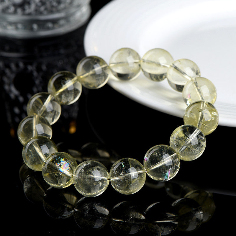 Natural Lemon Yellow Rainbow Azeztulite Bracelet – Clear High-Vibration Crystal Beads | Abundance, Clarity & Energy Healing Jewelry by Crystal Lumina