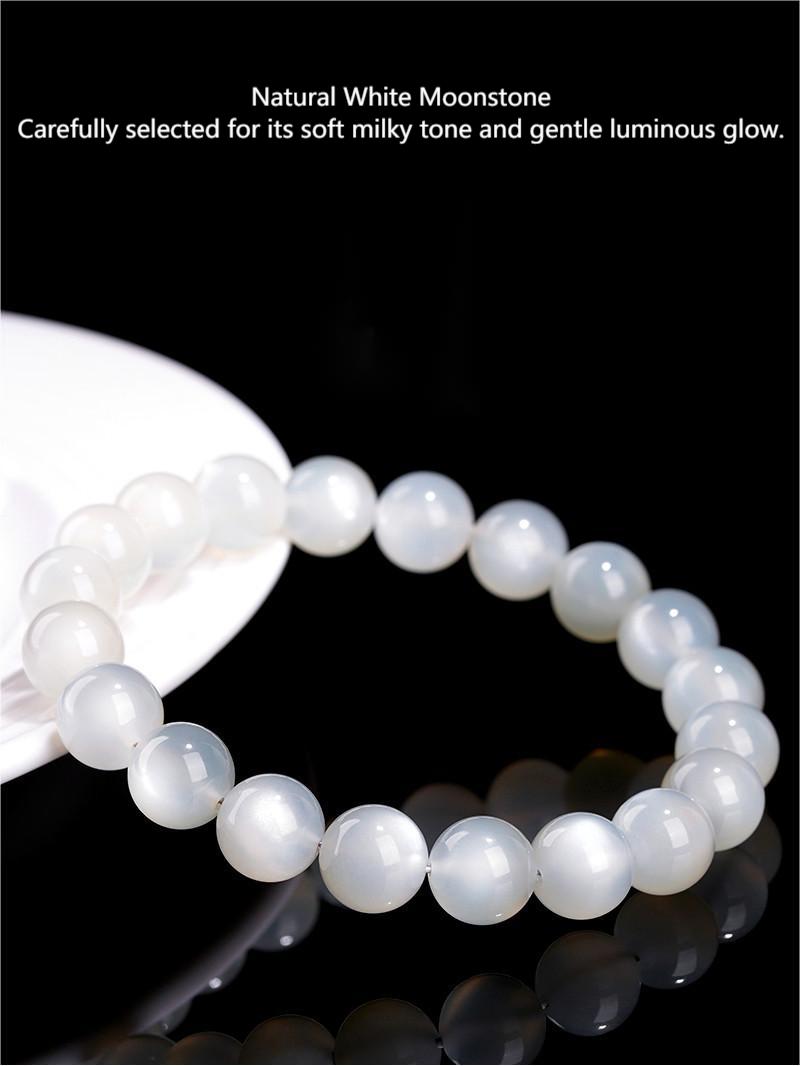 Premium Natural White Moonstone Bracelet – Soft Luminous Glow Crystal | Calm Energy, Intuition & Self-Love Jewelry by Crystal Lumina