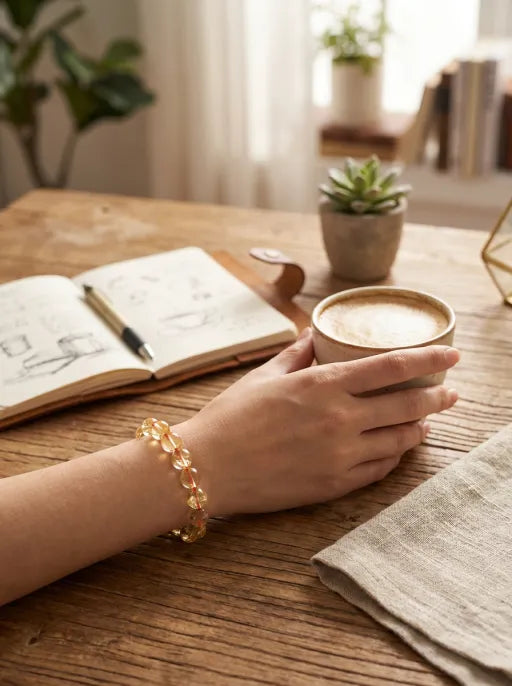 Natural Citrine Bracelet by Crystal Lumina | Genuine Yellow Quartz Round Bead Jewelry | Wealth & Success Healing Stone Gift
