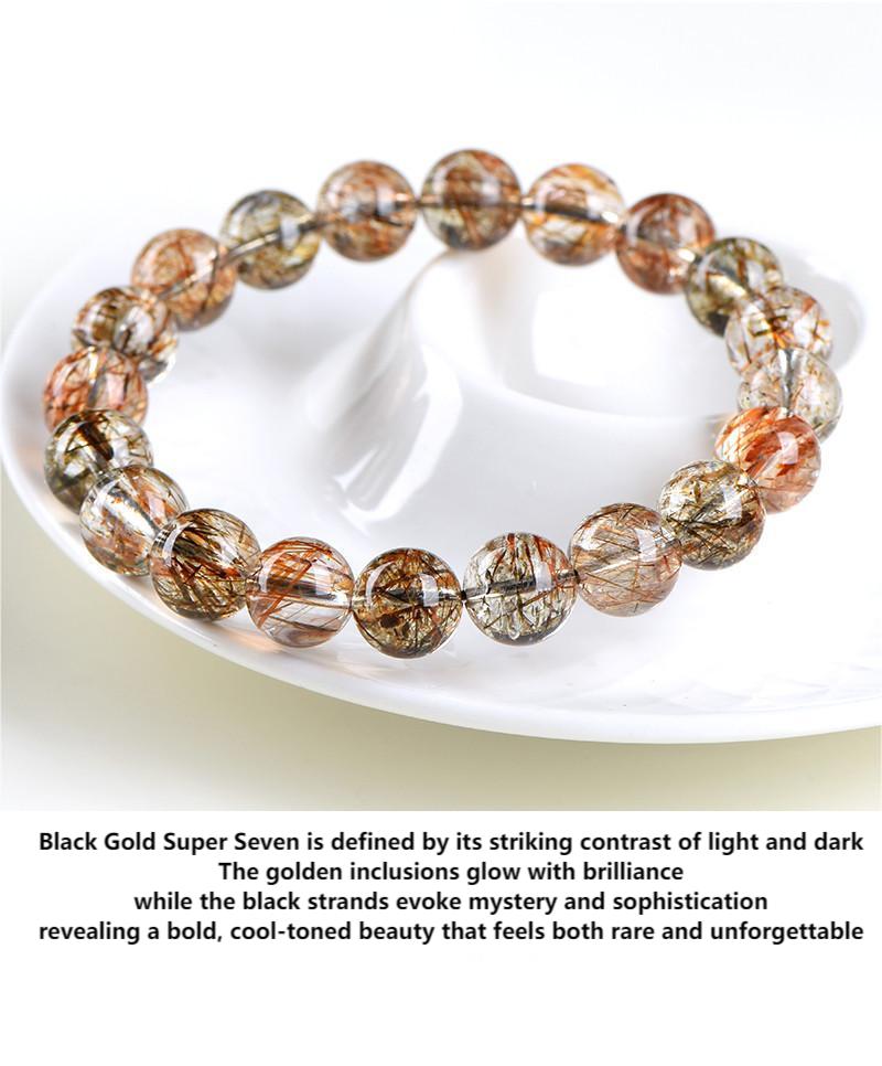 Natural Black Gold Super Seven Crystal Bracelet by Crystal Lumina | Rare High-Vibration Sacred Seven | Chakra Balancing & Spiritual Growth Gift