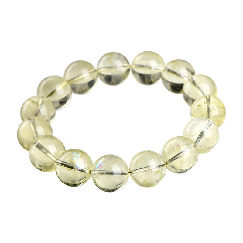 Natural Lemon Yellow Rainbow Azeztulite Bracelet – Clear High-Vibration Crystal Beads | Abundance, Clarity & Energy Healing Jewelry by Crystal Lumina