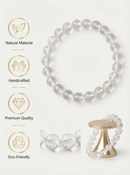 Crystal Lumina™ Natural White Crystal Bracelet | Genuine Clear Quartz Single Strand | Healing Energy Jewelry for Women & Men