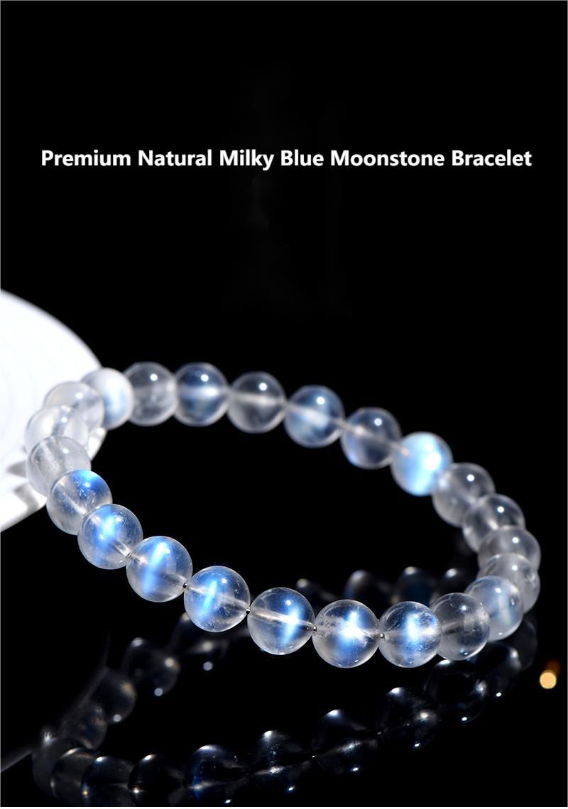 Premium Natural Milky Blue Moonstone Bracelet – Soft Blue Glow Crystal | Feminine Energy, Intuition & Emotional Healing Jewelry by Crystal Lumina