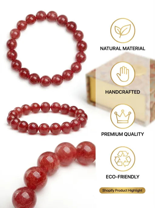 Crystal Lumina™ Premium Ice-Clear Strawberry Quartz Bracelet - Rare Translucent Healing Gemstone for Love & Radiance