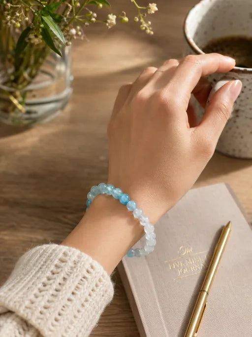Natural Gradient Aquamarine Bracelet by Crystal Lumina | High-Clarity Ice-Grade Blue Beryl | Calm & Serenity Statement Gift