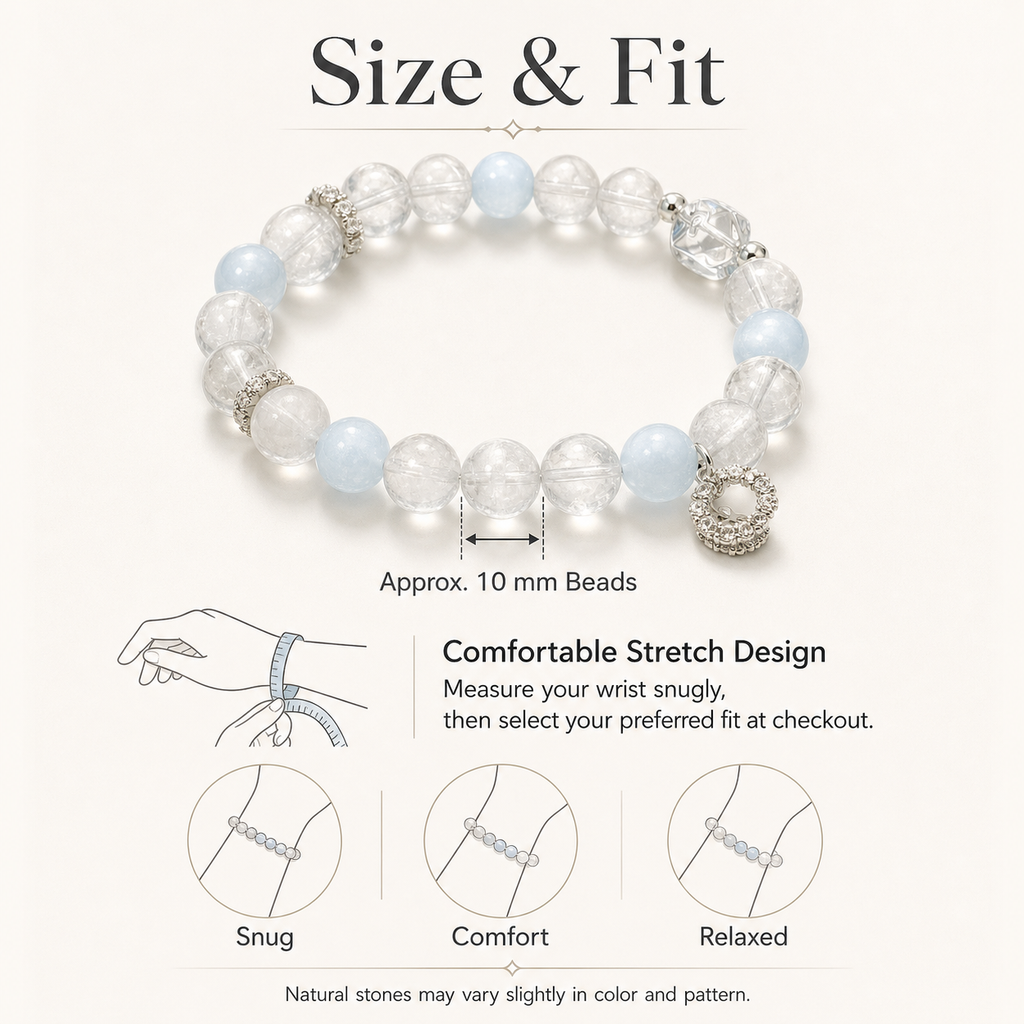 Crystal Lumina Natural Aquamarine & White Phantom Quartz Bracelet – 10mm Genuine Crystal Beads | Serenity, Clarity & Inner Strength Jewelry by Crystal Lumina