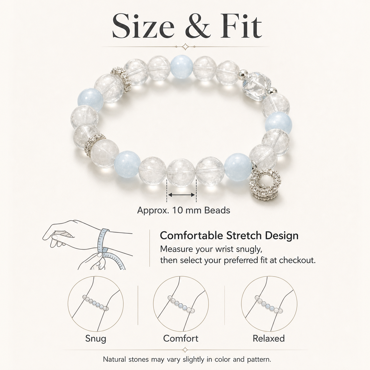 Crystal Lumina Natural Aquamarine & White Phantom Quartz Bracelet – 10mm Genuine Crystal Beads | Serenity, Clarity & Inner Strength Jewelry by Crystal Lumina