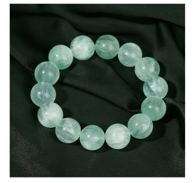 Crystal Lumina™ Natural Mint Green Rabbit Hair Fluorite Bracelet - Healing Energy Round Bead Jewelry